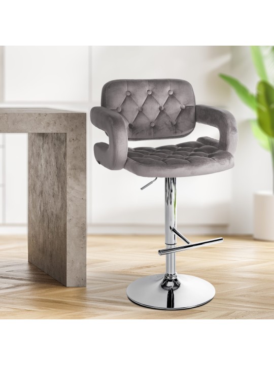Tabouret de bar Dublin velours chrome, gris Tabouret de bar Dublin velours chrome, gris