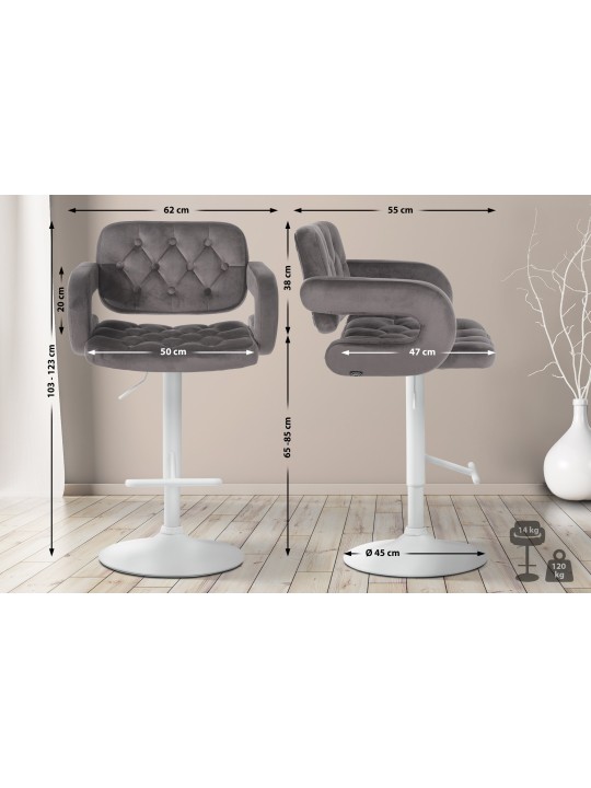 Tabouret de bar Dublin velours, gris