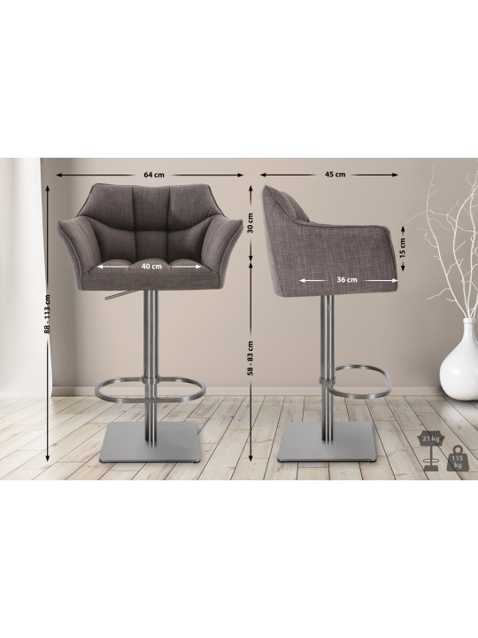 Tabouret de bar Damaso E tissu, gris
