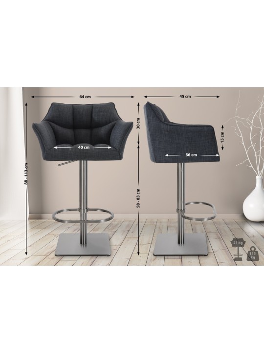 Tabouret de bar Damaso E tissu, gris foncé