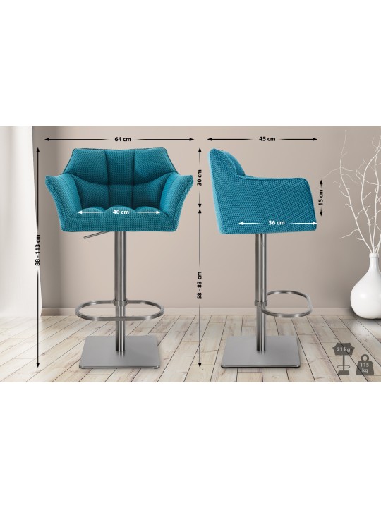 Tabouret de bar Damaso E tissu, turquoise