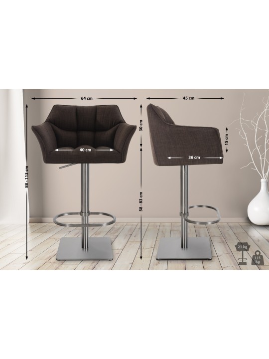 Tabouret de bar Damaso E tissu, brun