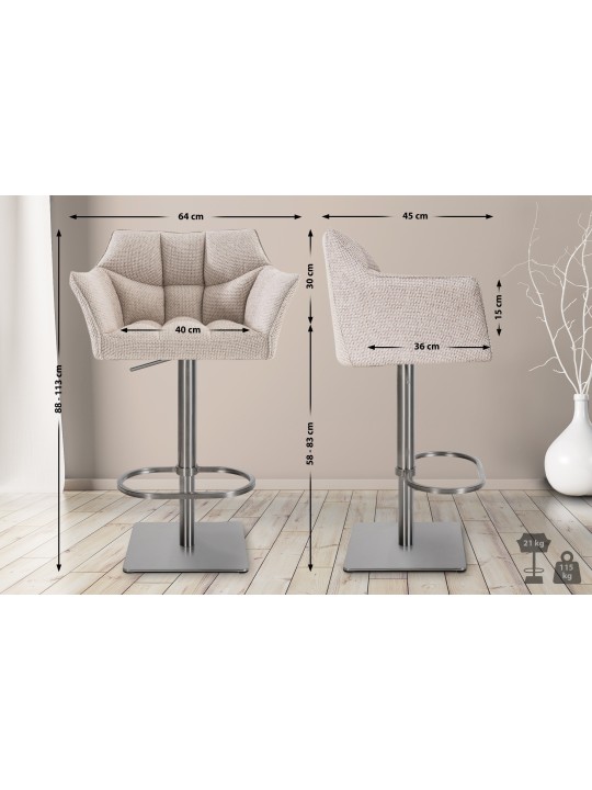 Tabouret de bar Damaso E tissu, ivoire