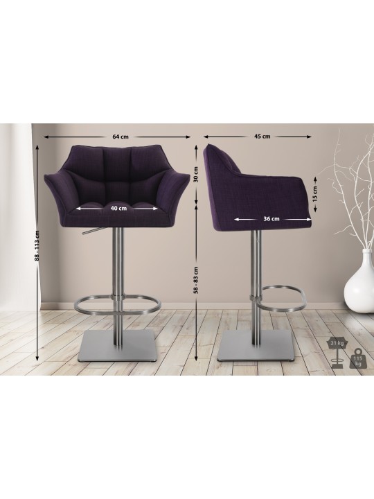 Tabouret de bar Damaso E tissu, lilas Tabouret de bar Damaso E tissu, lilas