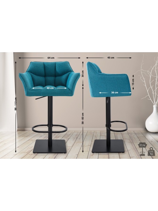 Tabouret de bar Damaso B tissu, turquoise