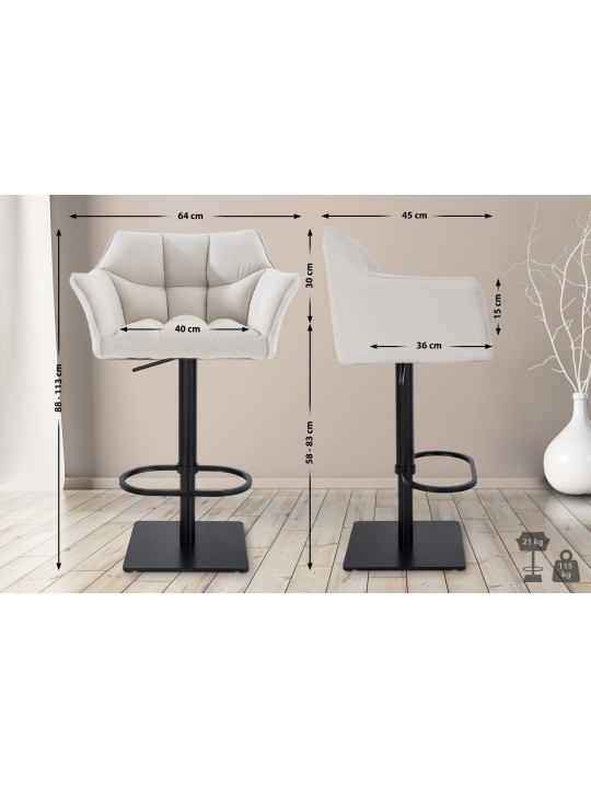 Tabouret de bar Damaso B tissu, blanc