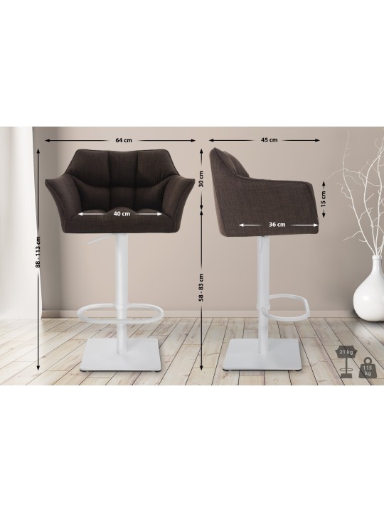 Tabouret de bar Damaso W tissu, brun
