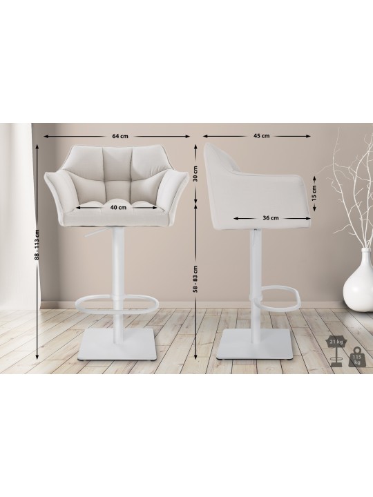 Tabouret de bar Damaso W tissu, blanc