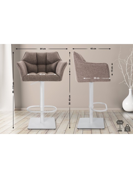 Tabouret de bar Damaso W tissu, terre brune