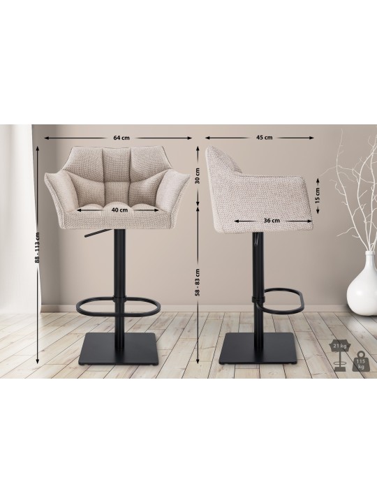 Tabouret de bar Damaso B tissu, ivoire