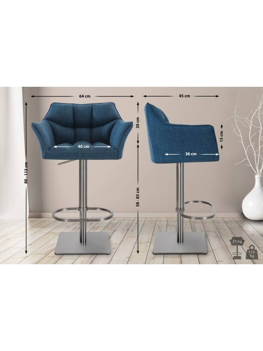 Tabouret de bar Damaso E tissu, bleu