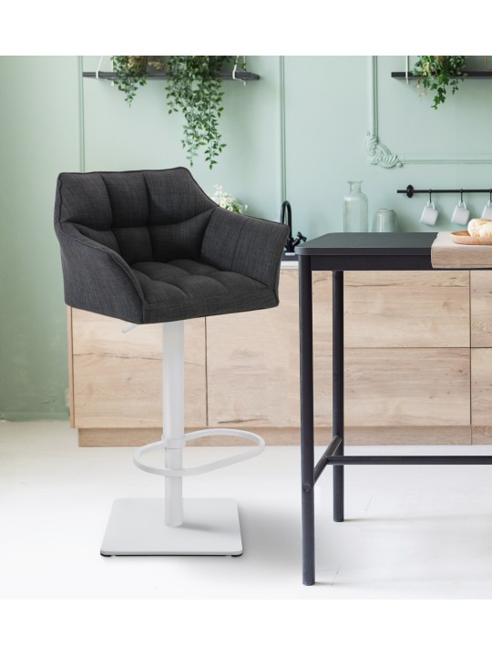 Lot de 2 tabourets de bar tissu Damaso, gris foncé