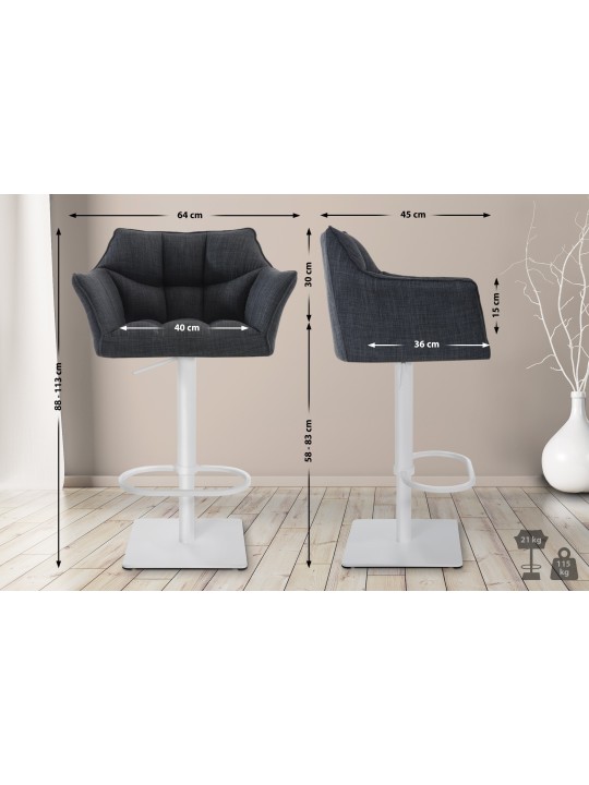 Lot de 2 tabourets de bar tissu Damaso, gris foncé