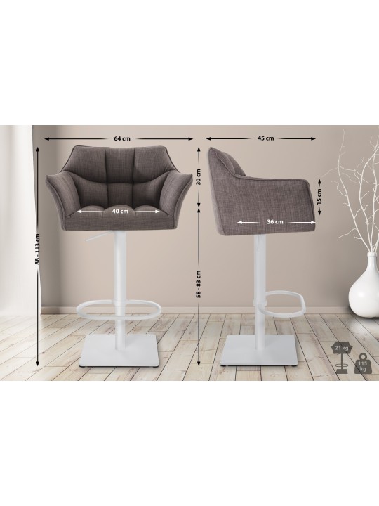 Lot de 2 tabourets de bar tissu Damaso, gris
