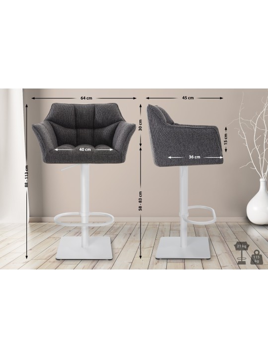 Lot de 2 tabourets de bar tissu Damaso, gris titane