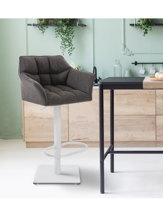 Lot de 2 tabourets de bar tissu Damaso, gris titane