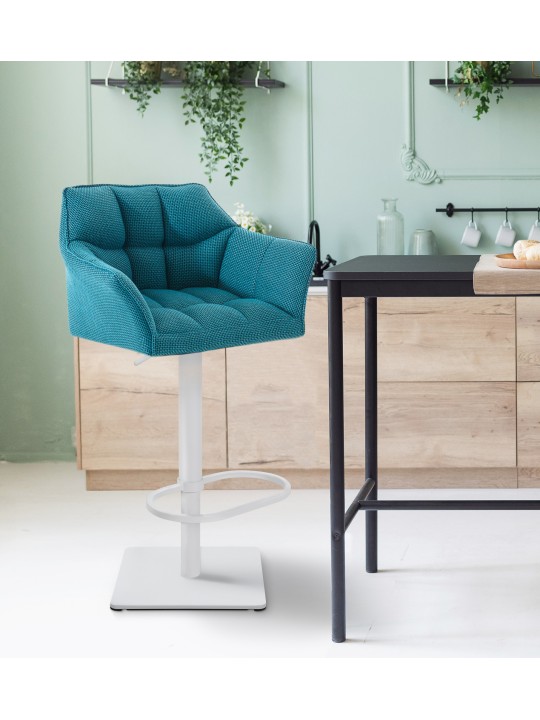 Lot de 2 tabourets de bar tissu Damaso, turquoise