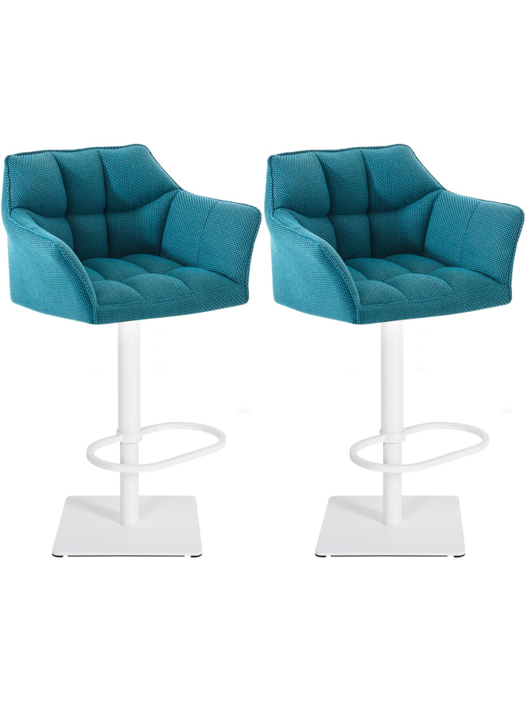 Lot de 2 tabourets de bar tissu Damaso, turquoise