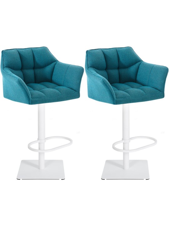 Lot de 2 tabourets de bar tissu Damaso, turquoise