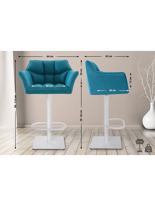 Lot de 2 tabourets de bar tissu Damaso, turquoise