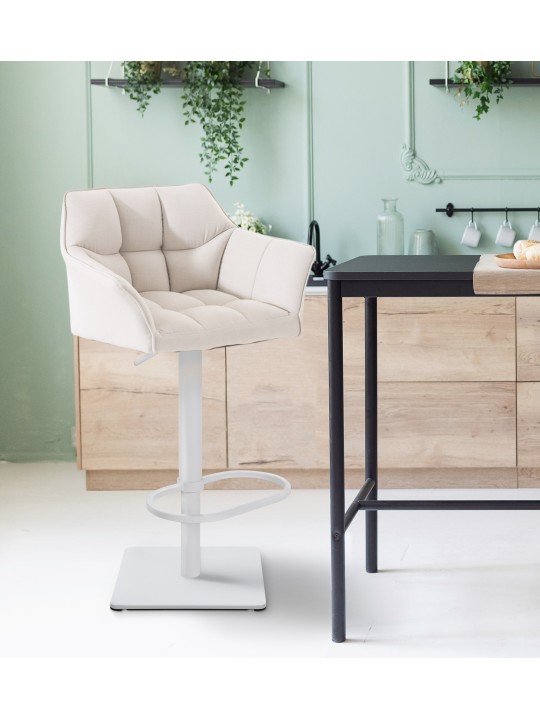 Lot de 2 tabourets de bar tissu Damaso, blanc