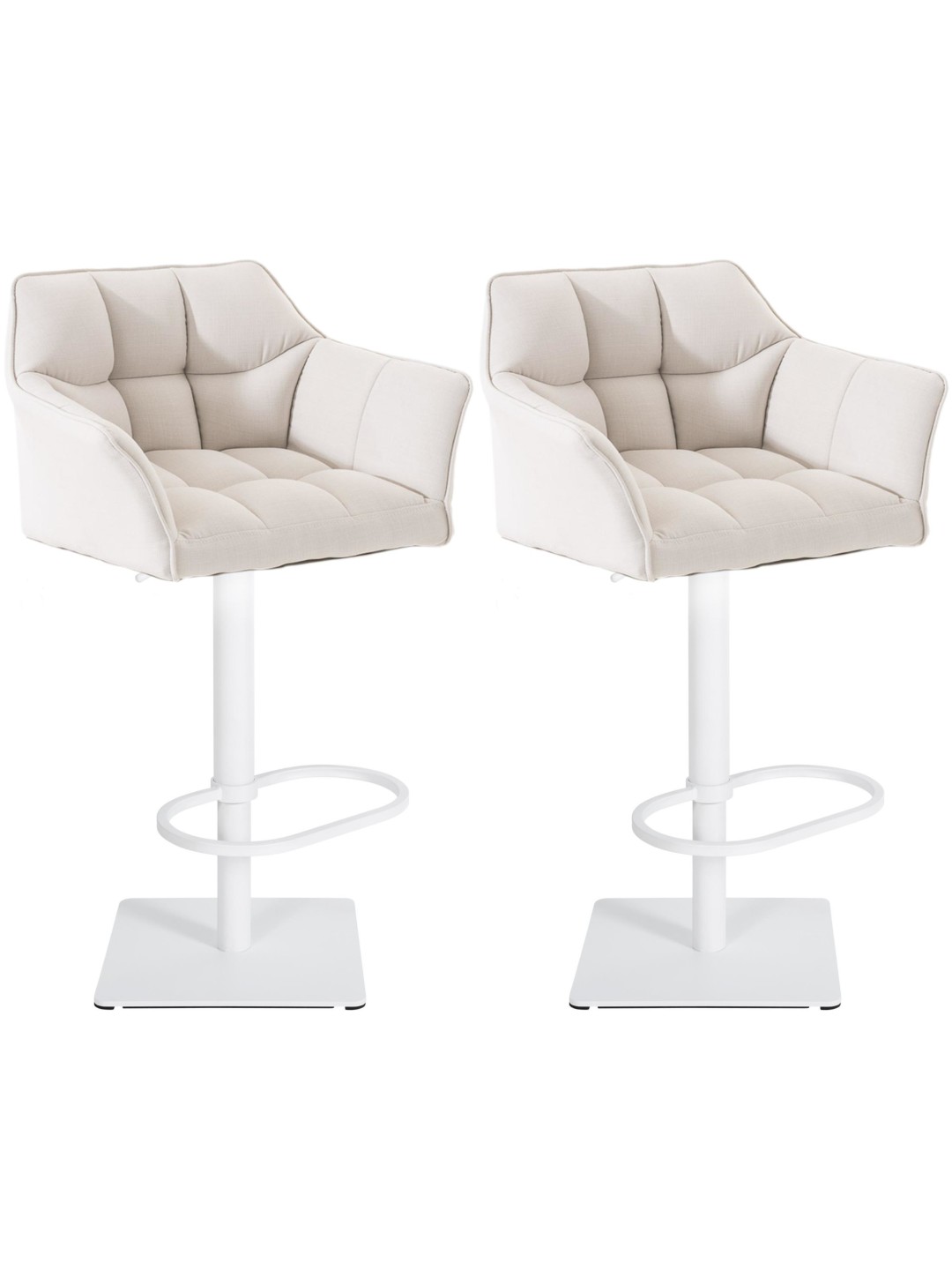 Lot de 2 tabourets de bar tissu Damaso, blanc