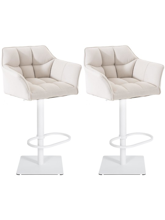 Lot de 2 tabourets de bar tissu Damaso, blanc