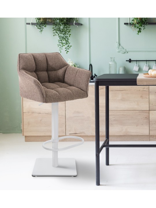 Lot de 2 tabourets de bar tissu Damaso, terre brune