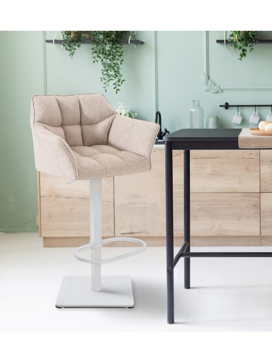 Lot de 2 tabourets de bar tissu Damaso, ivoire