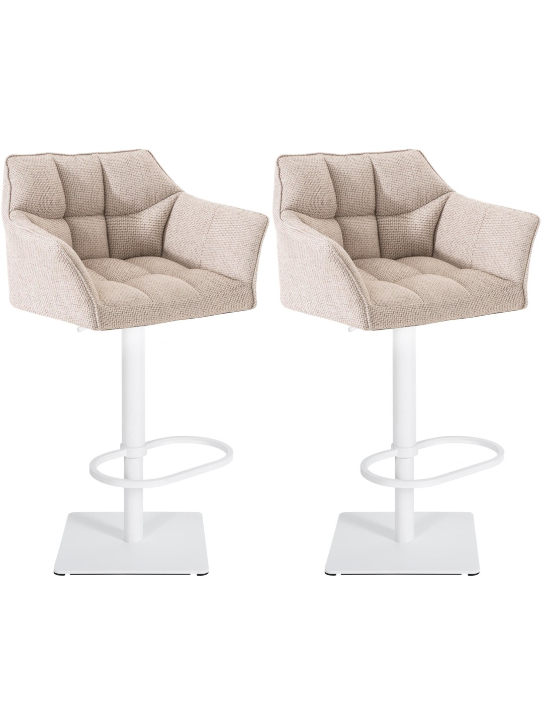 Lot de 2 tabourets de bar tissu Damaso, ivoire
