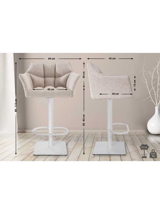 Lot de 2 tabourets de bar tissu Damaso, ivoire