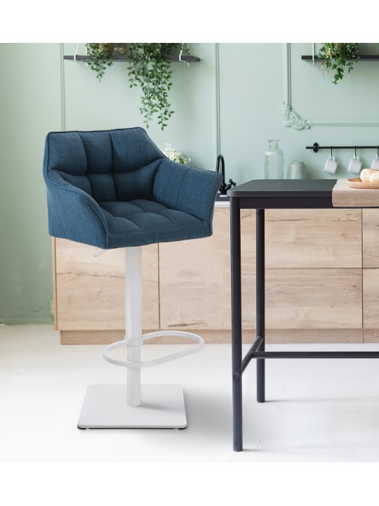 Lot de 2 tabourets de bar tissu Damaso, bleu