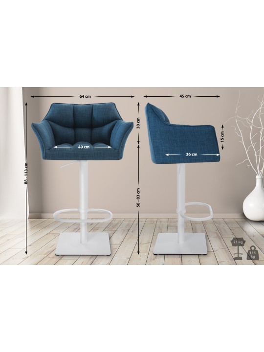 Lot de 2 tabourets de bar tissu Damaso, bleu