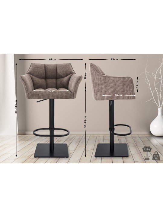 Lot de 2 tabourets de bar tissu Damaso, terre brune