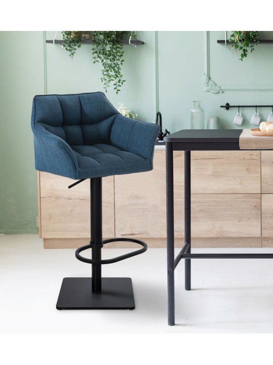 Lot de 2 tabourets de bar tissu Damaso, bleu