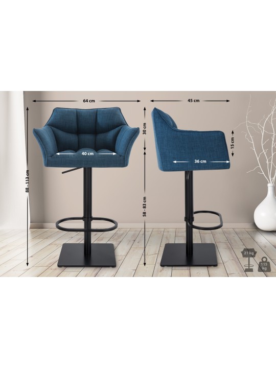 Lot de 2 tabourets de bar tissu Damaso, bleu