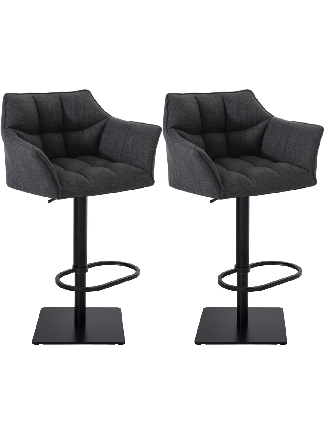 Lot de 2 tabourets de bar tissu Damaso, gris foncé