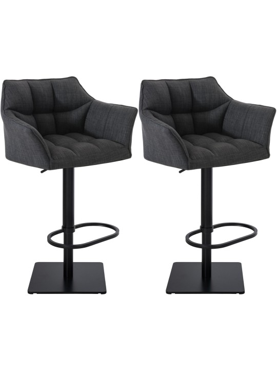 Lot de 2 tabourets de bar tissu Damaso, gris foncé