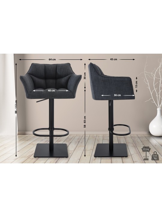 Lot de 2 tabourets de bar tissu Damaso, gris foncé