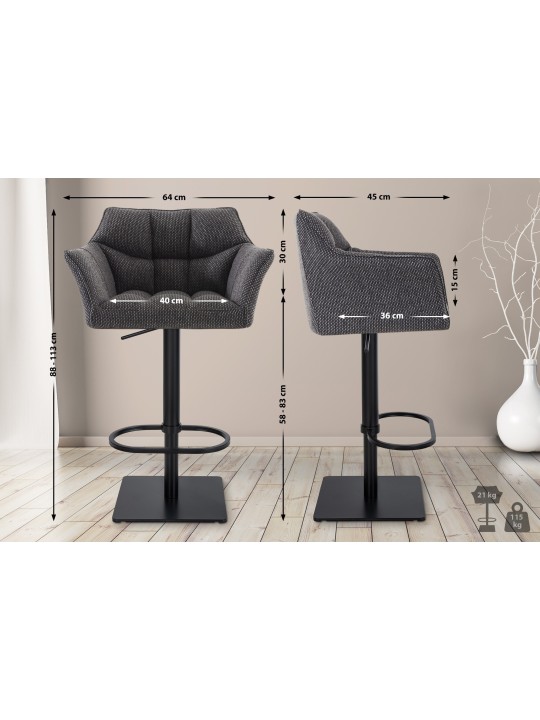 Lot de 2 tabourets de bar tissu Damaso, gris titane