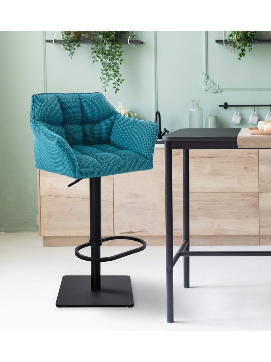 Lot de 2 tabourets de bar tissu Damaso, turquoise