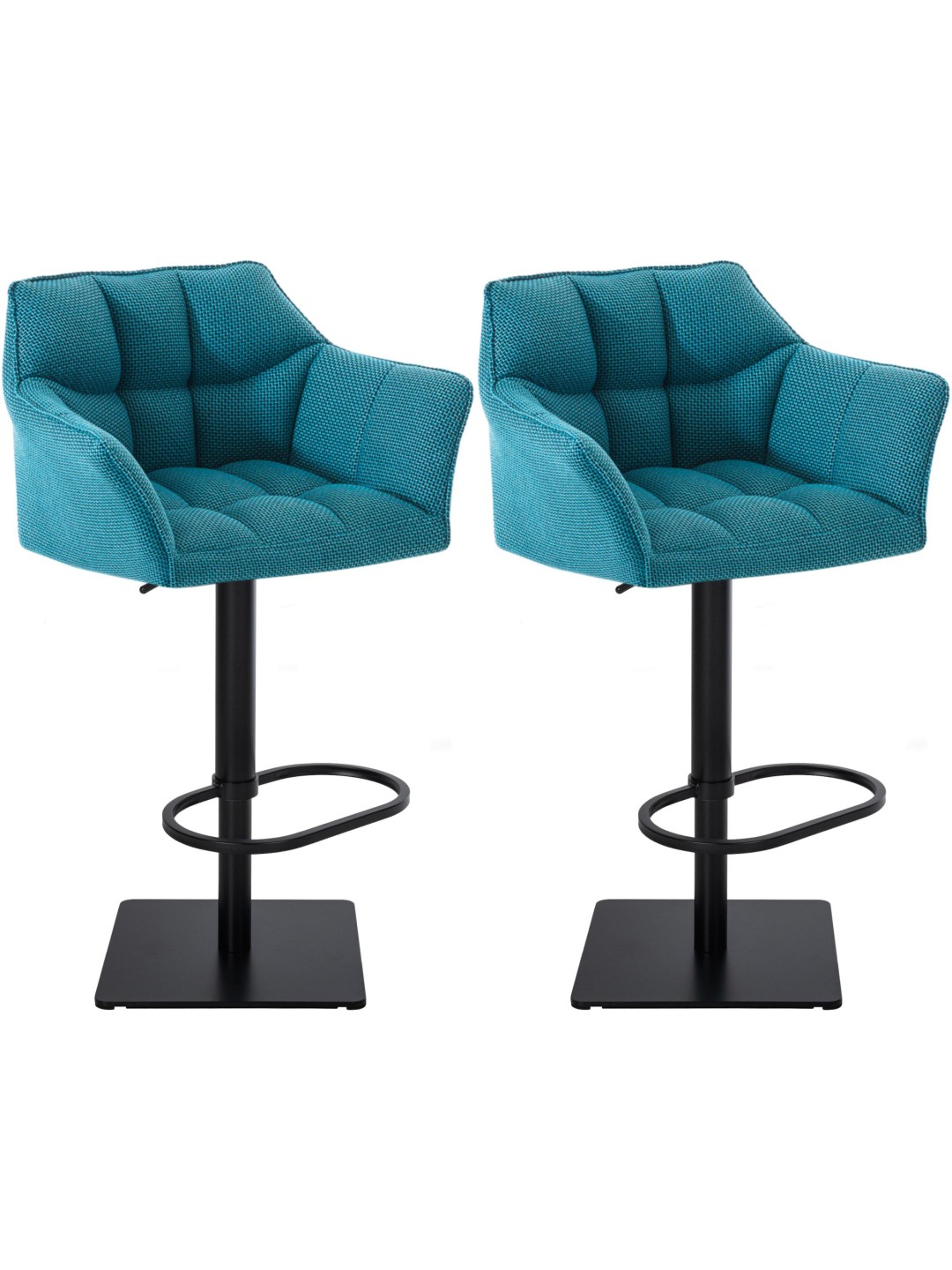Lot de 2 tabourets de bar tissu Damaso, turquoise