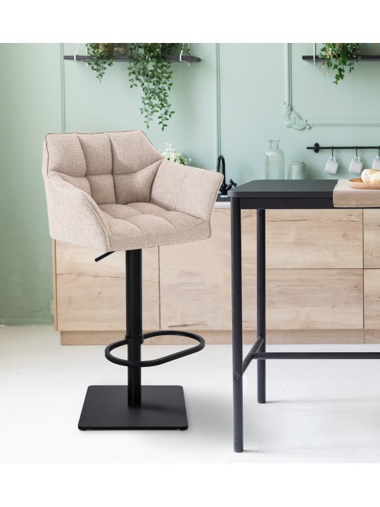 Lot de 2 tabourets de bar tissu Damaso, ivoire