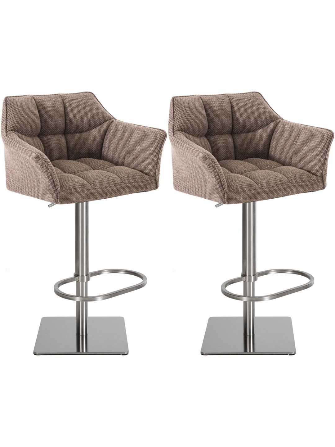 Lot de 2 tabourets de bar tissu Damaso acier inoxydable, terre brune