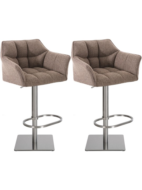 Lot de 2 tabourets de bar tissu Damaso acier inoxydable, terre brune