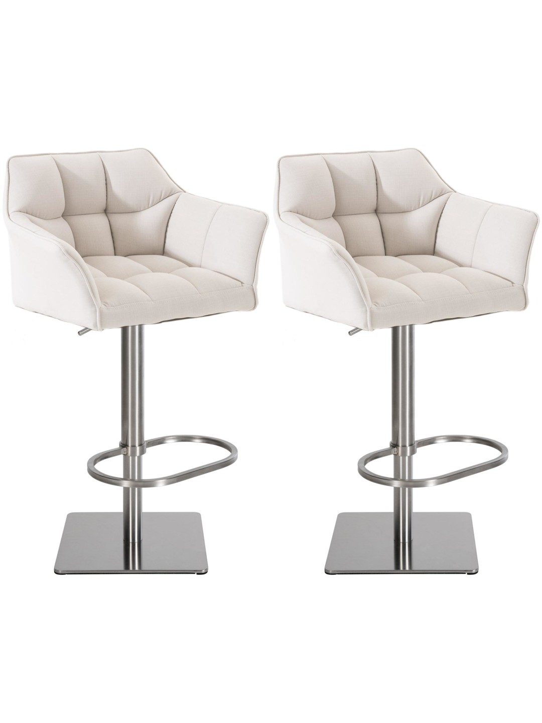 Lot de 2 tabourets de bar tissu Damaso acier inoxydable, blanc