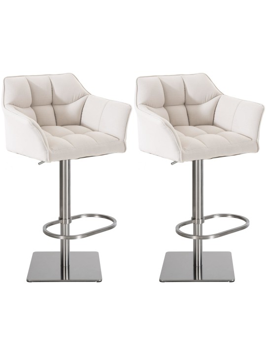 Lot de 2 tabourets de bar tissu Damaso acier inoxydable, blanc