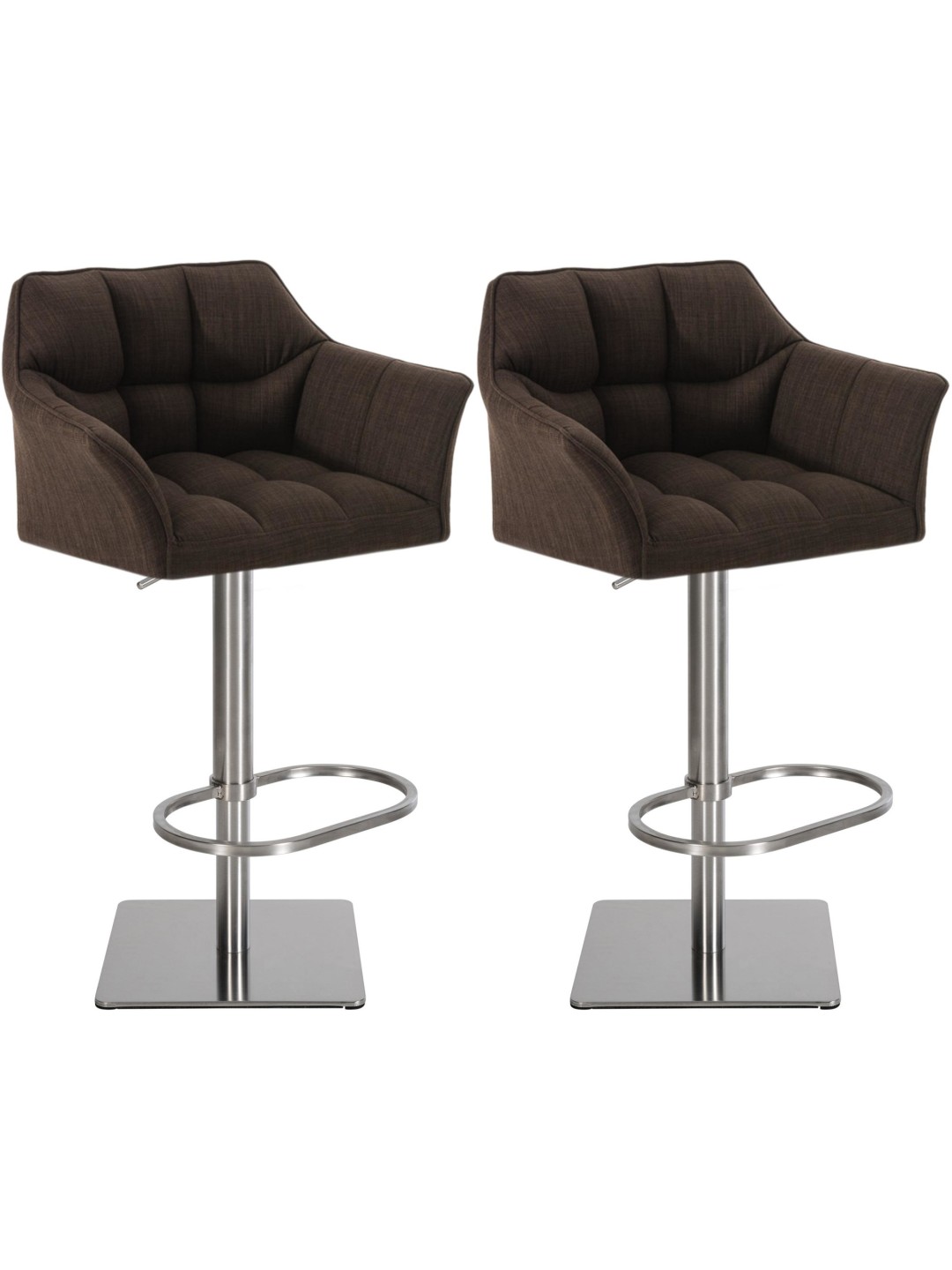 Lot de 2 tabourets de bar tissu Damaso acier inoxydable, brun