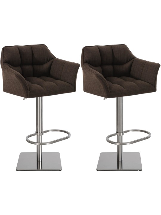 Lot de 2 tabourets de bar tissu Damaso acier inoxydable, brun