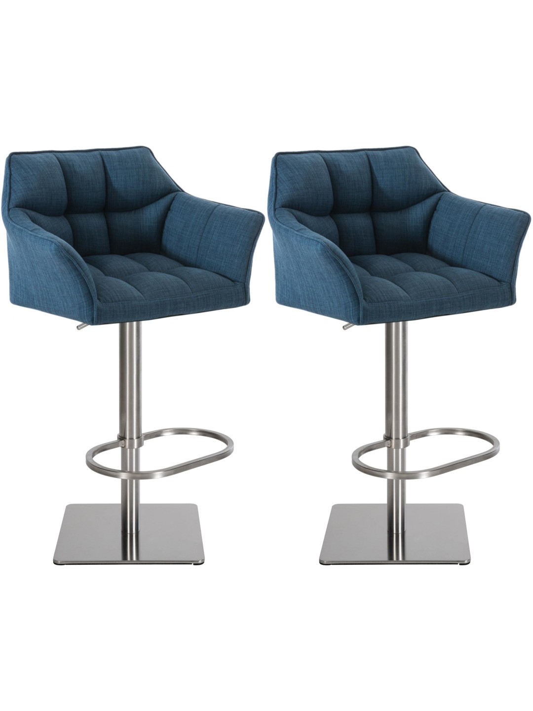 Lot de 2 tabourets de bar tissu Damaso acier inoxydable, bleu